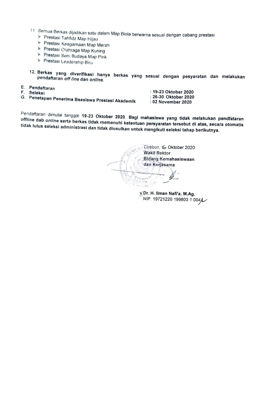 PENGUMUMAN PENDAFTARAN BEASISWA PRESTASI NON AKADEMIK