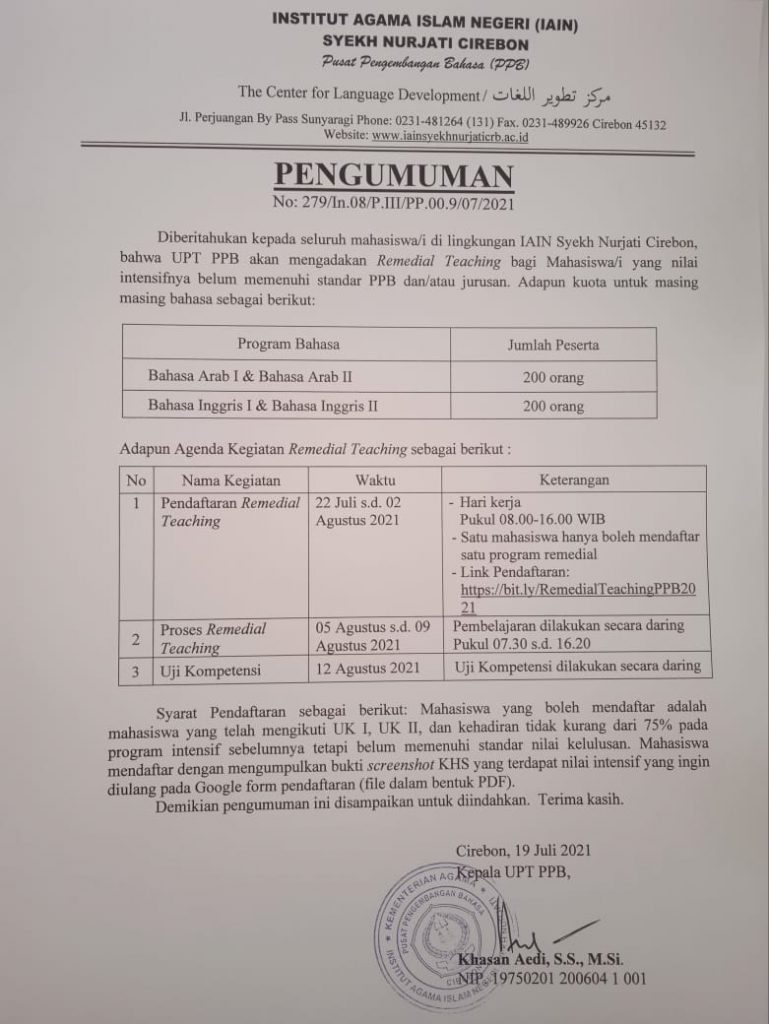 REMEDIAL TEACHING PUSAT PENGEMBANGAN BAHASA
