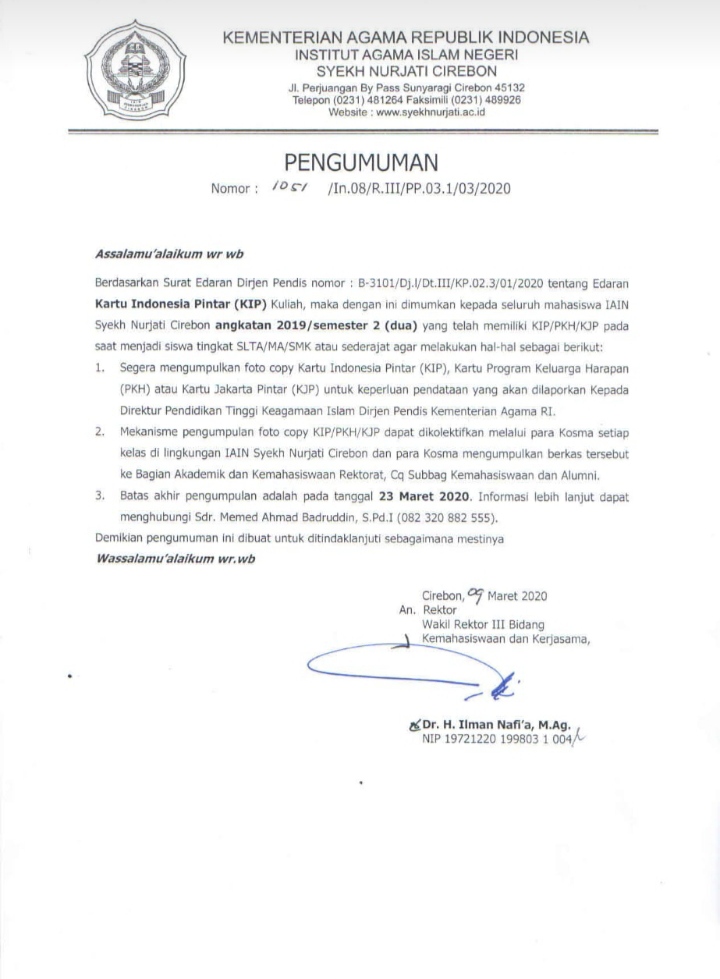 PENGUMPULAN DATA MAHASISWA YANG MEMILIKI KIP/ PKH/ KJP