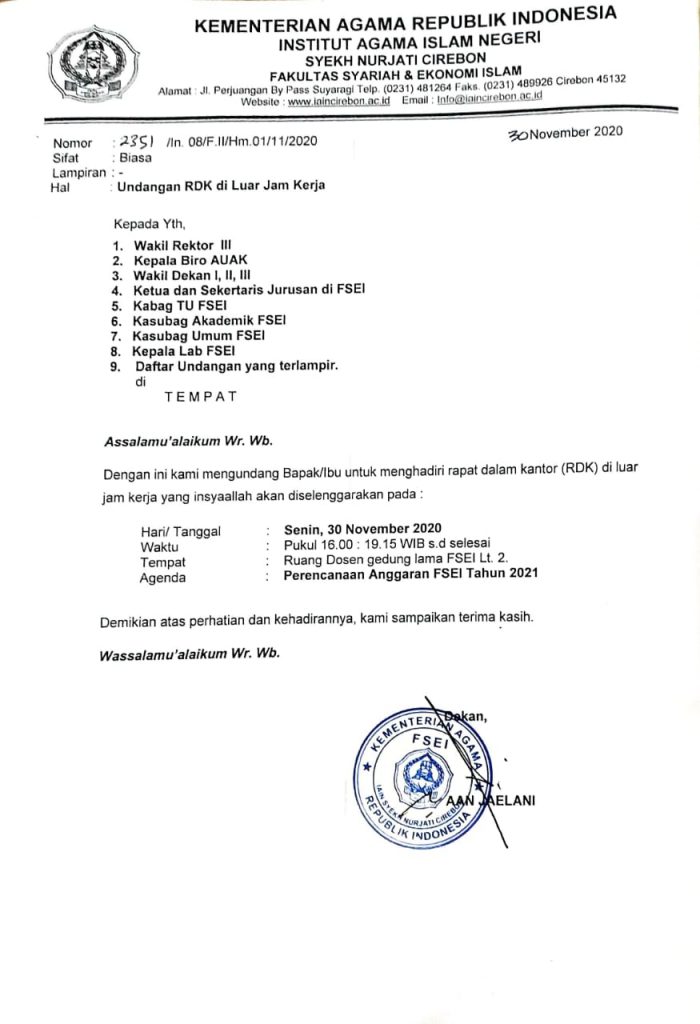 UNDANGAN RAPAT EVALUASI DAN SINKRONISASI PENYERAPAN ANGGARAN TAHUN 2020