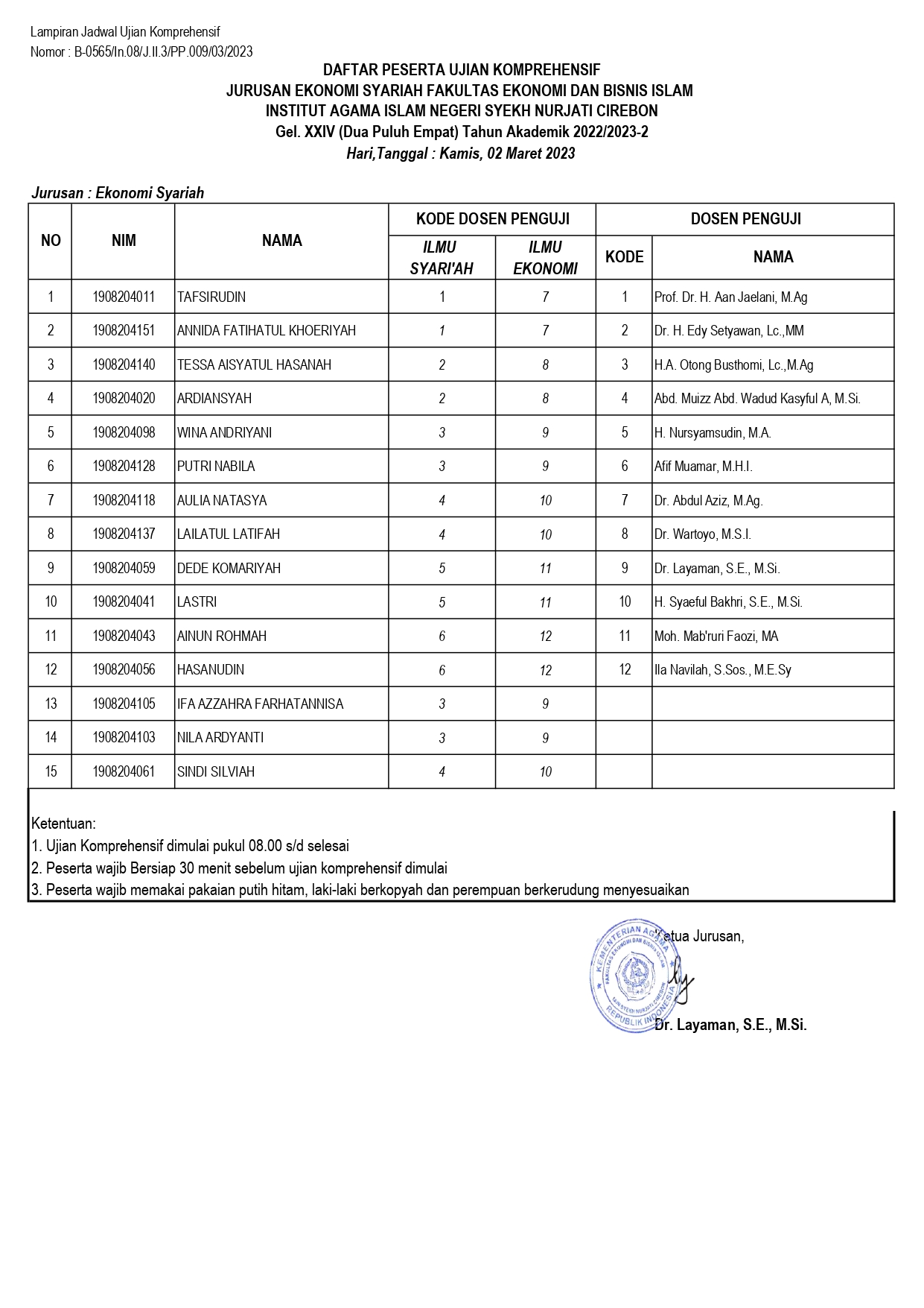 Undangan dan Jadwal Ujian Komprehensif Gel.XXIV Jurusan Ekonomi Syariah