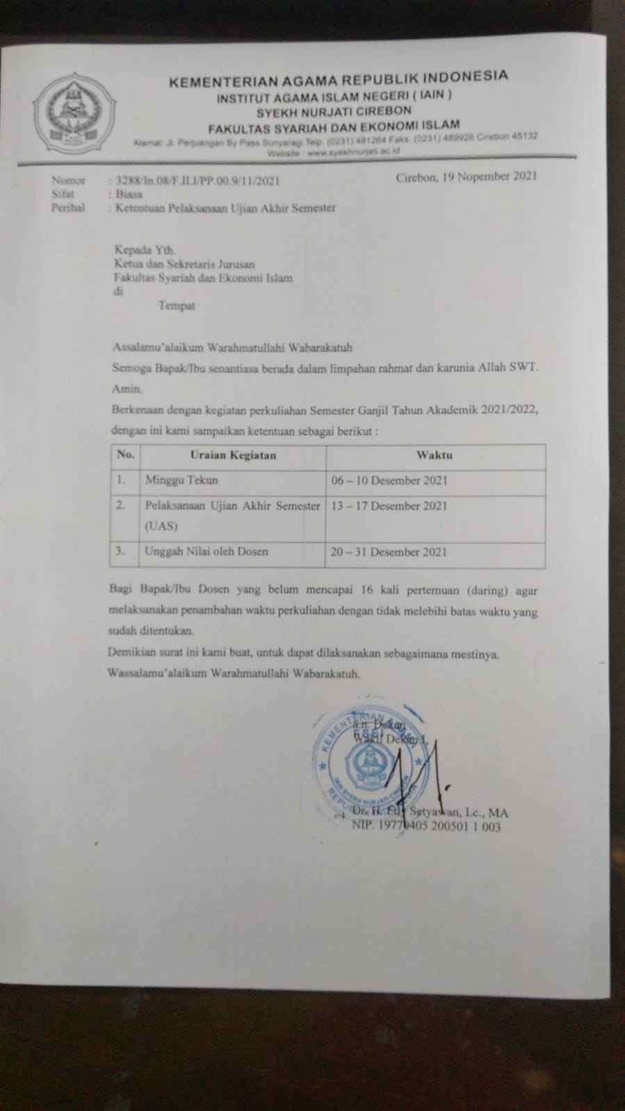PELAKSANAAN UAS SEMESTER GANJIL 2021/2022