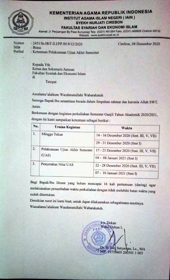 KETENTUAN PELAKSANAAN UJIAN AKHIR SEMESTER GANJIL TA 2020/ 2021