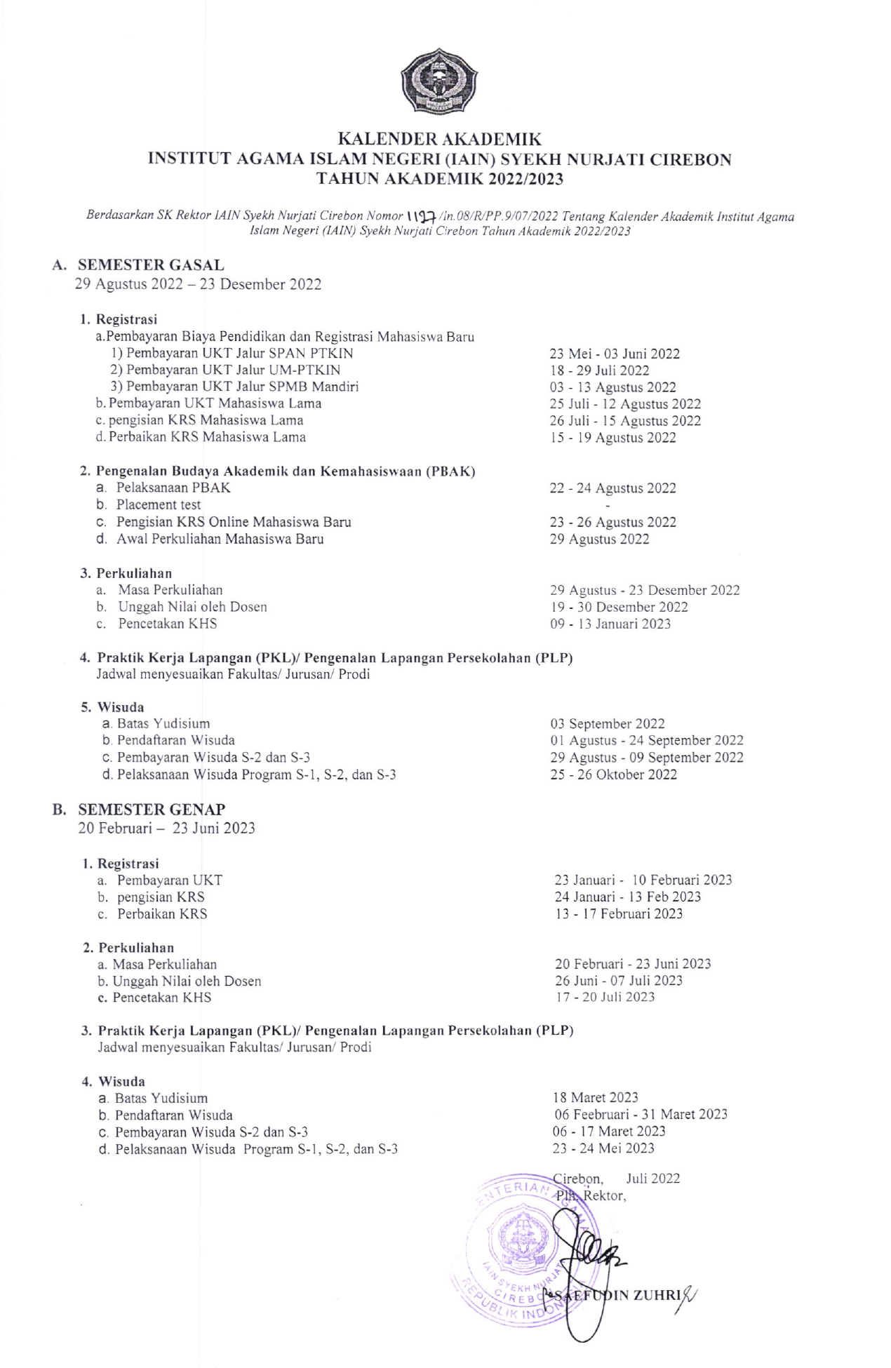 Kalender Akademik Tahun Akademik 2022/2023