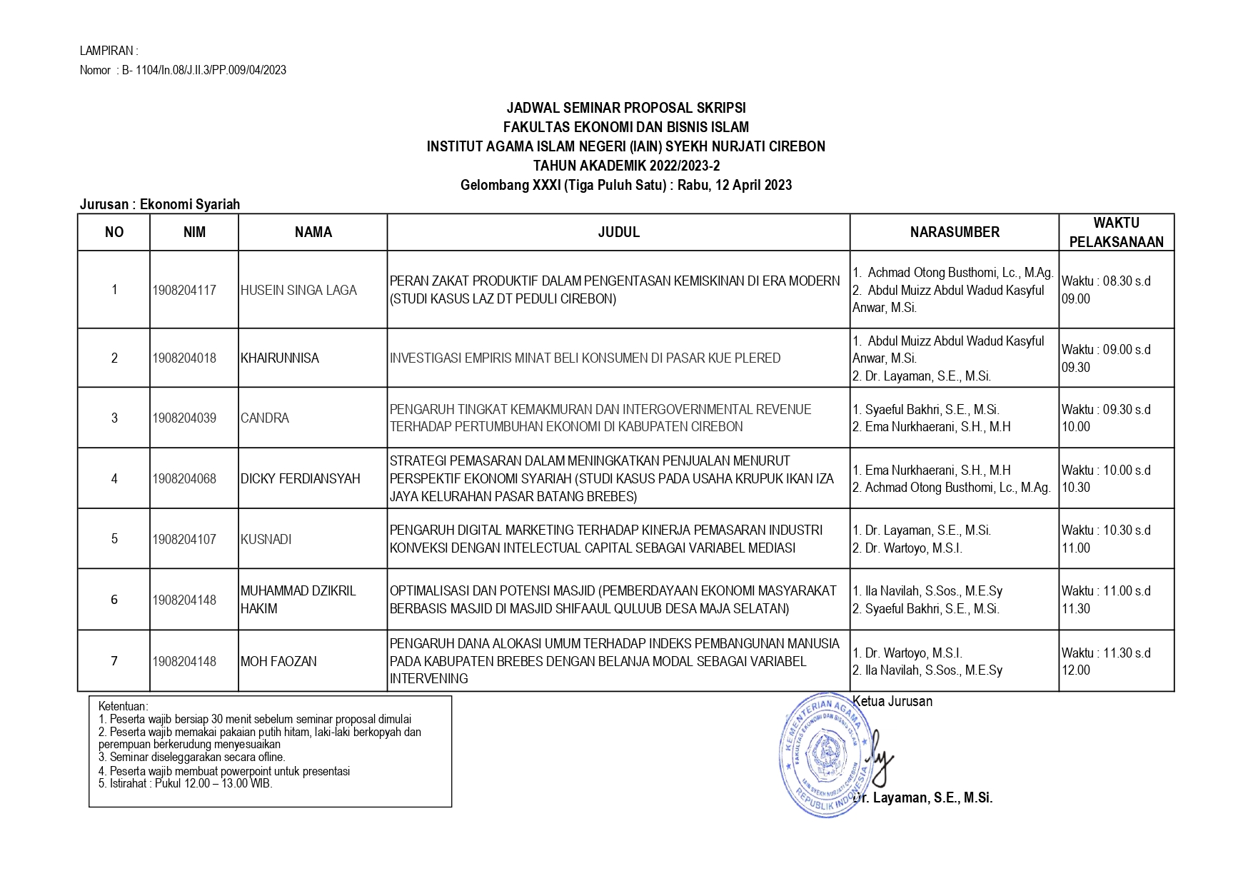 Undangan dan Jadwal Seminar Proposal Gel.XXXI