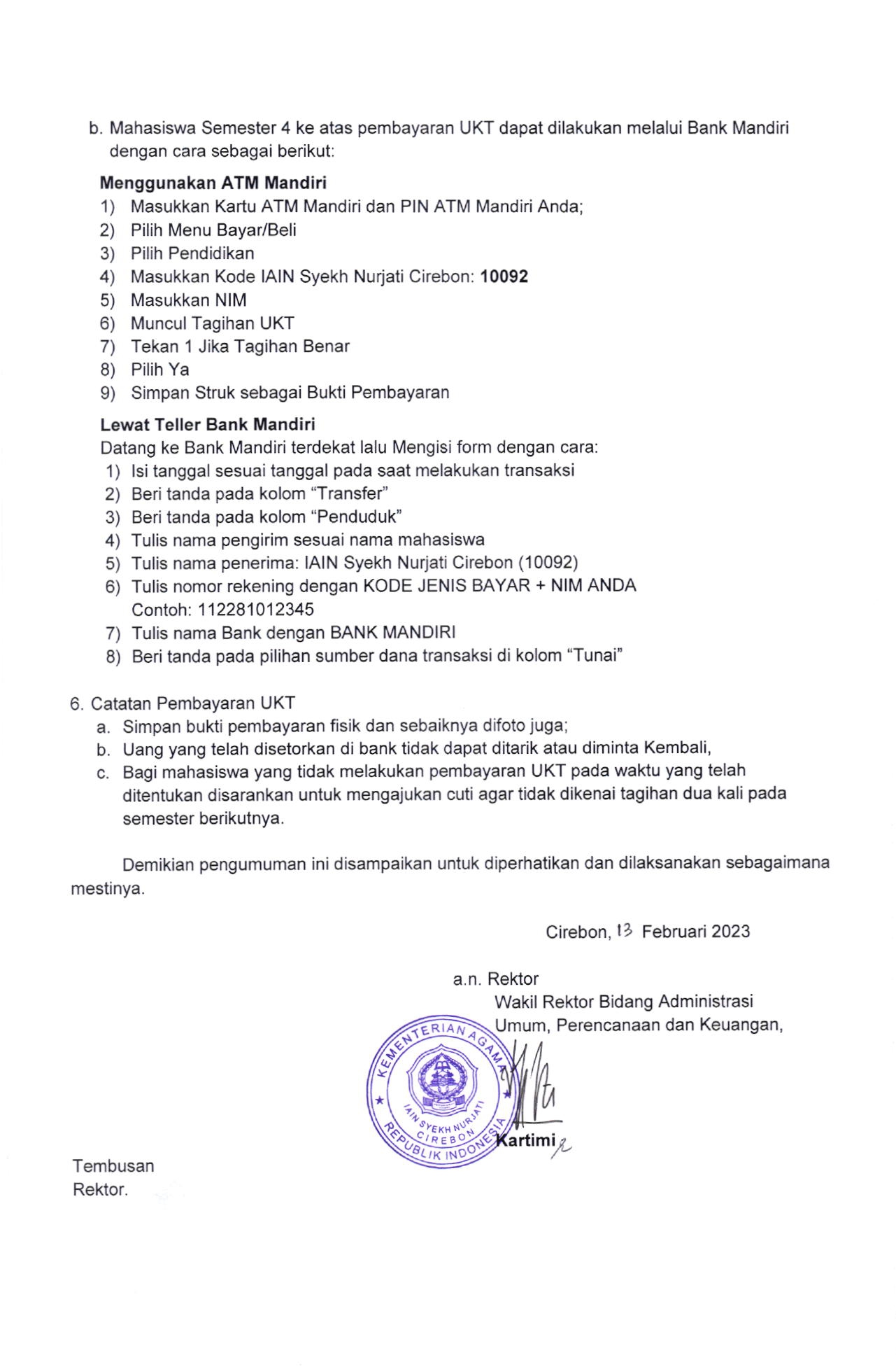 Pembyaran Uang Kuliah Tunggal (UKT) Tahap Akhir