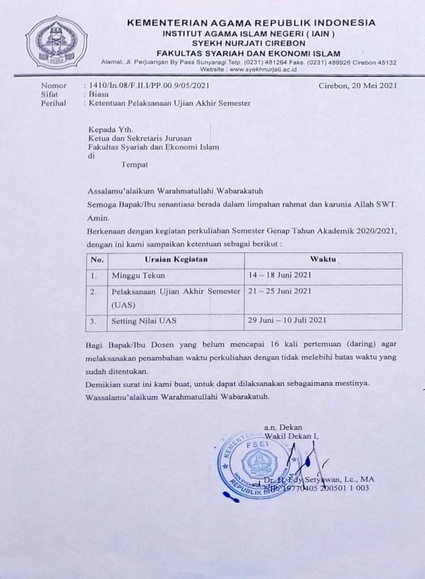 PEMBERITAHUAN PELAKSANAAN UJIAN AKHIR SEMESTER (UAS) GENAP TA 2020-2021 FSEI