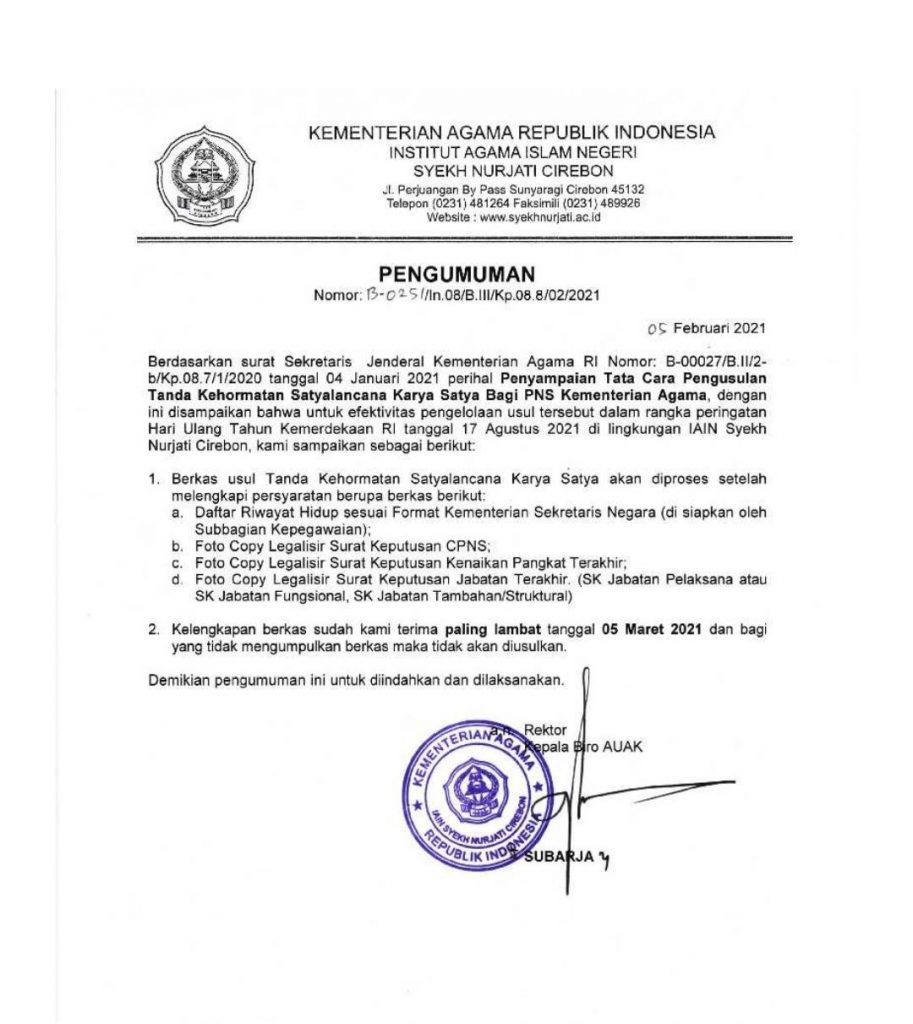 Penyampaian Tata Cara Pengusulan Tanda Kehormatan Satyalancana Karya Satya Bagi PNS Kementrian Agama