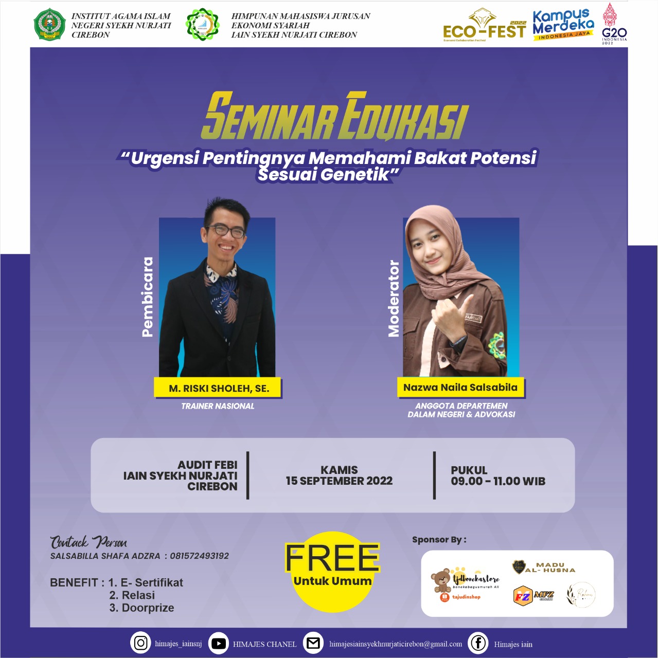 HIMAJES AKAN MENGADAKAN KEGIATAN SEMINAR  EDUKASI " URGENSI PENTINGNYA MEMAHAMI BAKAT POTENSI SESUAI GENETIK"