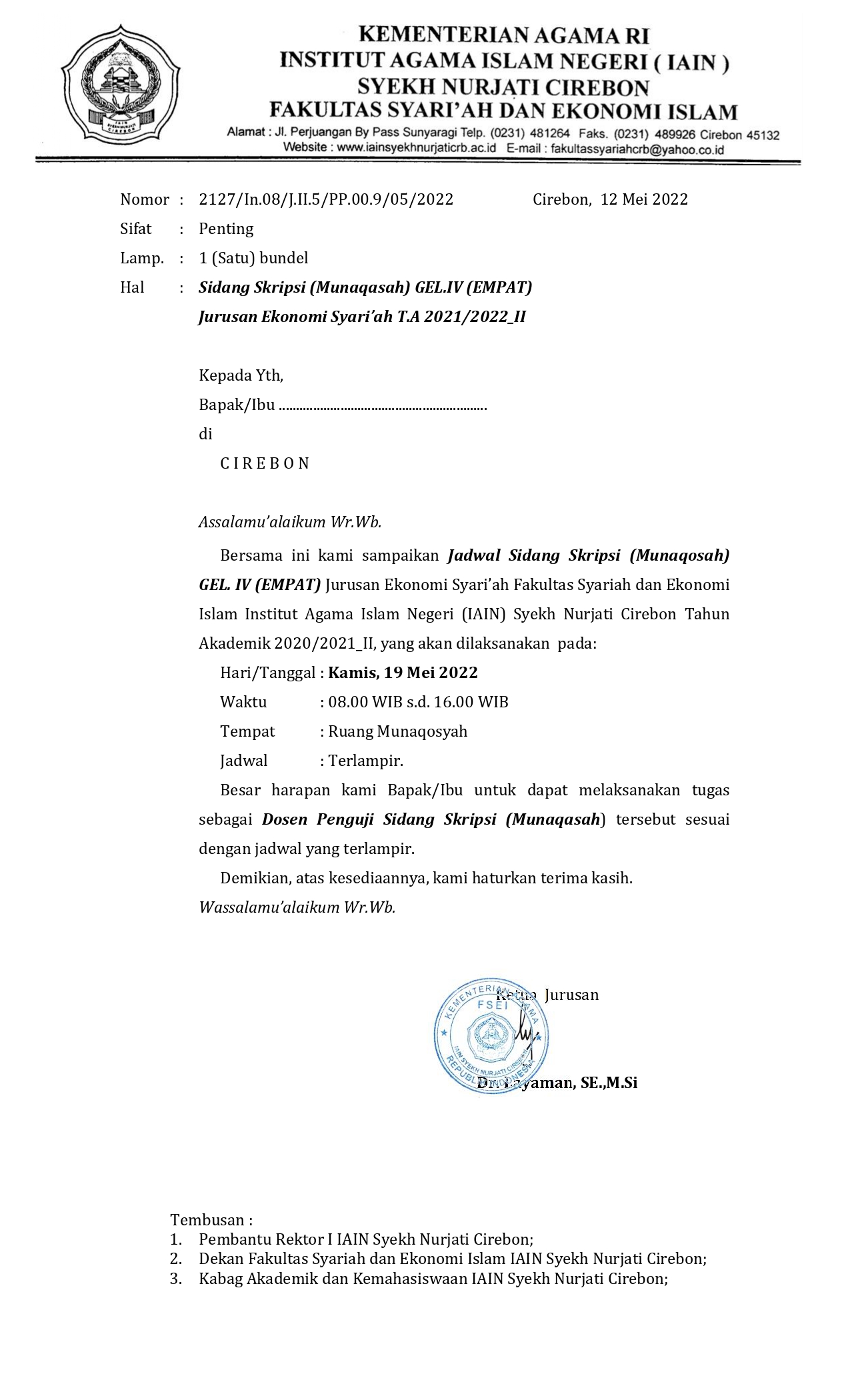 Undangan Munaqosah (Skripsi) Gel. IV Jurusan Ekonomi Syariah