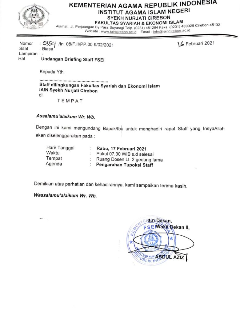 Undangan Rapat Tupoksi Staff