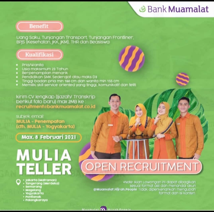 Lowongan Mulia Teller Bank Muamalat