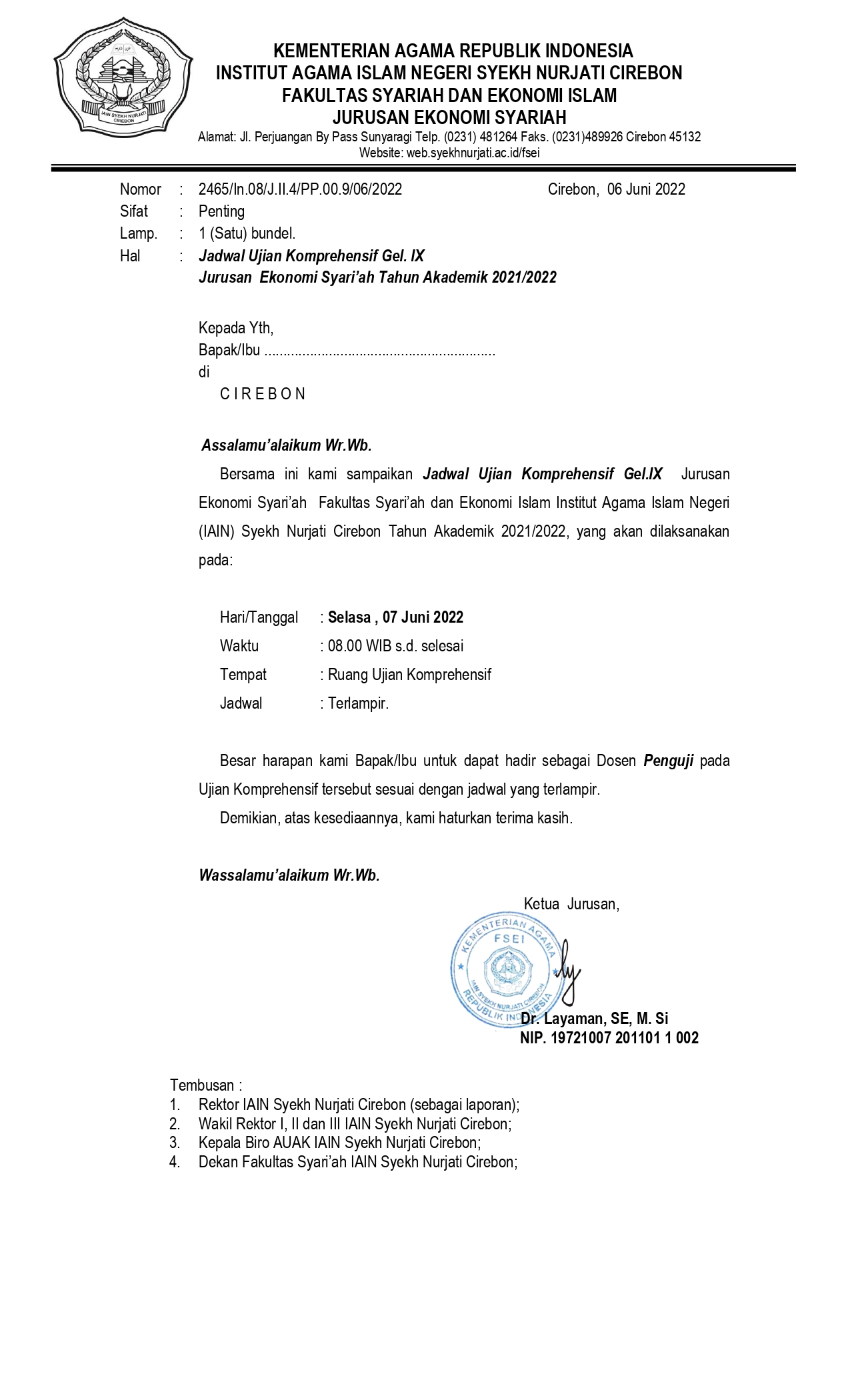 Undangan Ujian Komprehensif Gel.IX  Jurusan Ekonomi Syariah