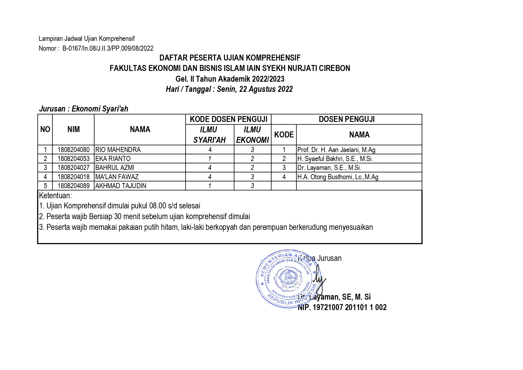 Undangan dan Jadwal Ujian Komprehensif