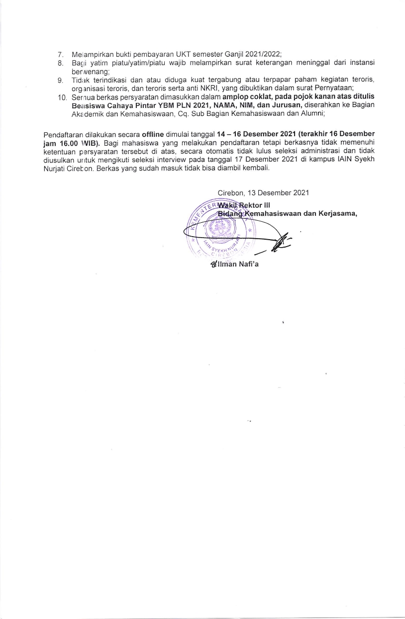 PENGUMUMAN PENDAFTARAN BEASISWA CAHA PINTAR PLN TAHUN 2021