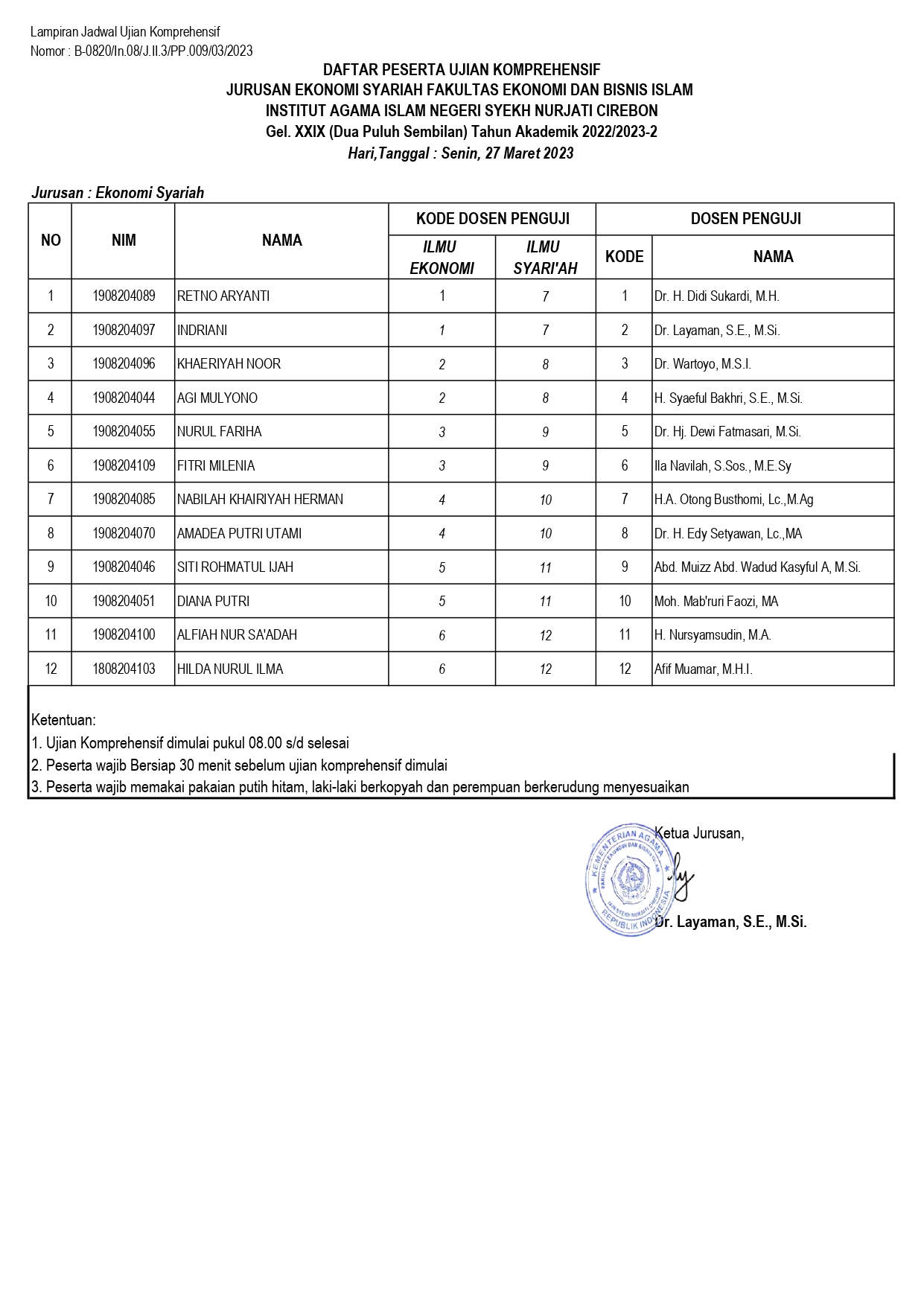 Undangan dan Jadwal Ujian Komprehensif Gel.XXIX Jurusan Ekonomi Syariah