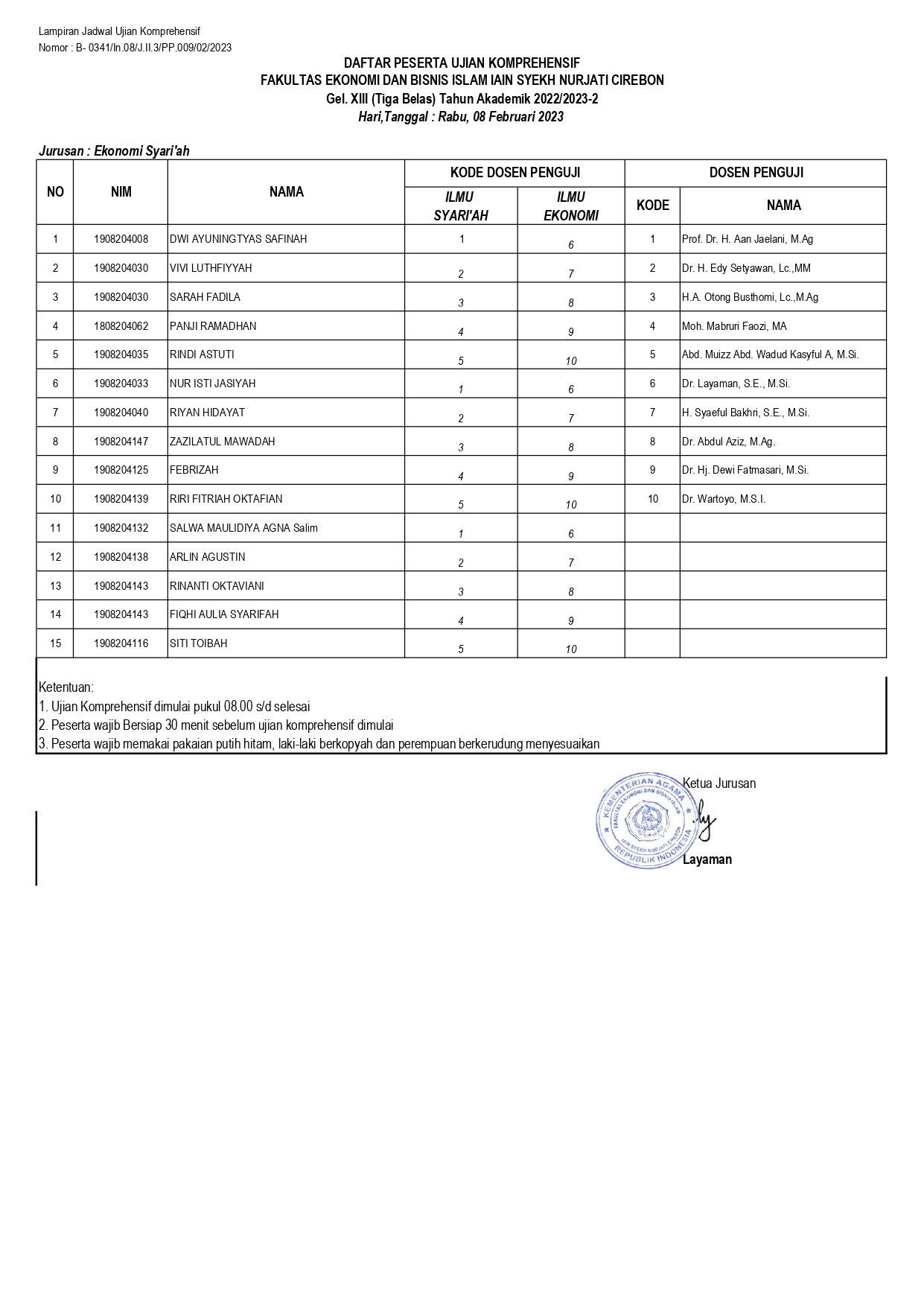 Undangan dan Jadwal Ujian Komprehensif Gel.XIII Jurusan Ekonomi Syariah