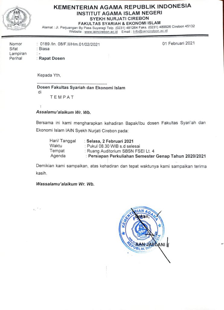 Undangan Rapat Dosen Fakultas Syariah dan Ekonomi Islam