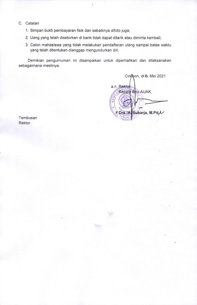 Pengumuman Pembayaran Uang Kuliah Tunggal (UKT) Jalur SPAN PTKIN 2021