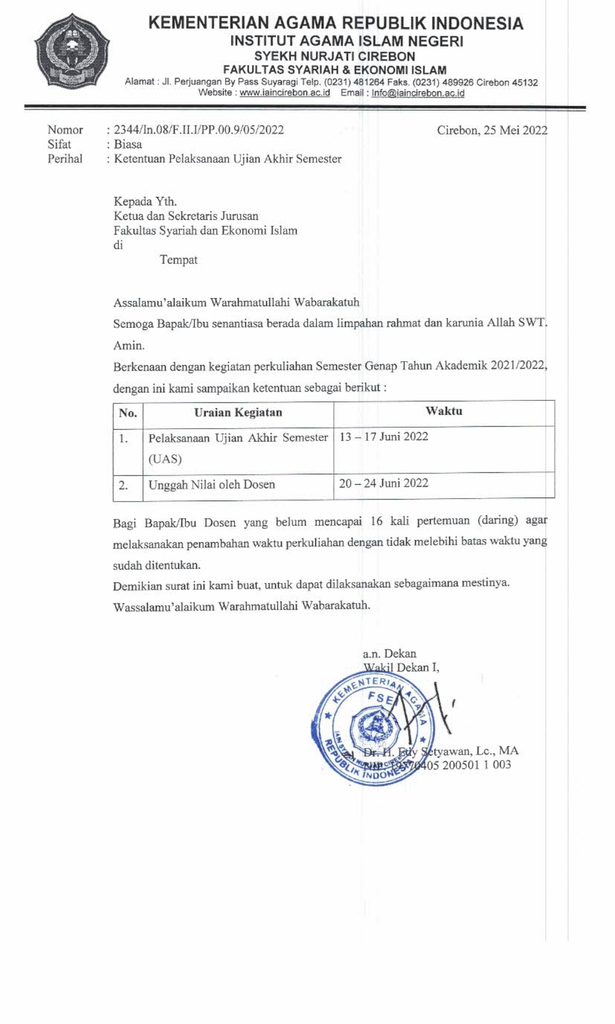 Pelaksanaan Ujian Akhir Semester Genap