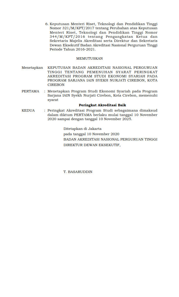 SK AKREDITASI JURUSAN EKONOMI SYARIAH