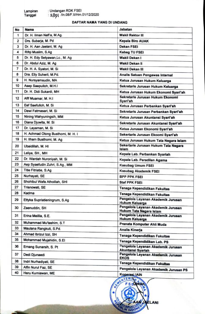 SURAT UNDANGAN RAPAT OPTIMALISASI PELAYANAN AKADEMIK BERBASIS DIGITAL DAN WEBSITE DI FSEI