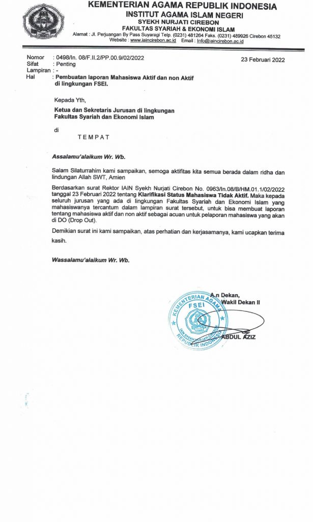 Informasi Klarifikasi Status Mahasiswa Non Aktif