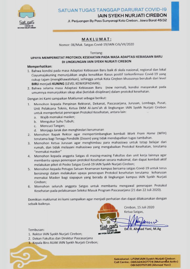 MAKLUMAT SATGAS COVID IAIN SYEKH NURJATI CIREBON