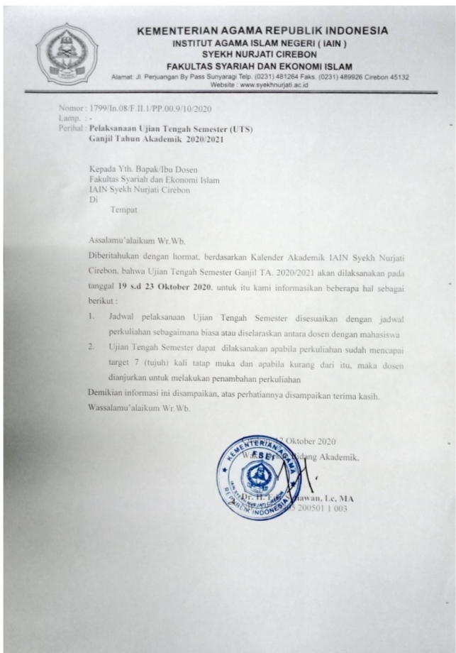 Pelaksanaan UTS Semester Ganjil TA 2020/ 2021