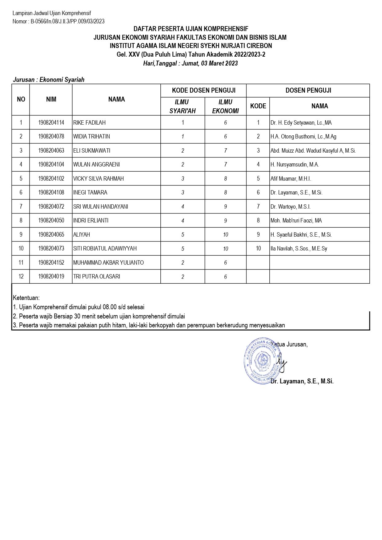 Undangan dan Jadwal Ujian Komprehensif Gel.XXV Jurusan Ekonomi Syariah