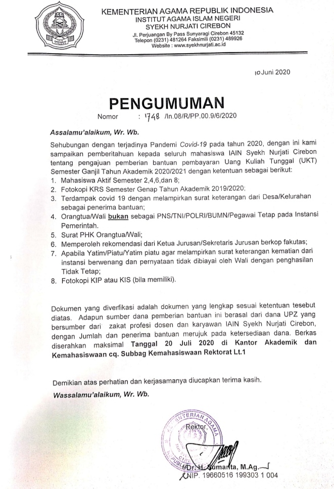 PEMBERIAN BANTUAN PEMBAYARAN UANG KULIAH TUNGGAL (UKT)